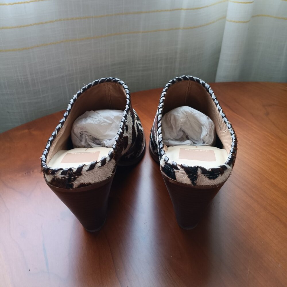NWT Silver Toe Western Cow Print Animal Hair Heeled Mules - Picture 5 of 14